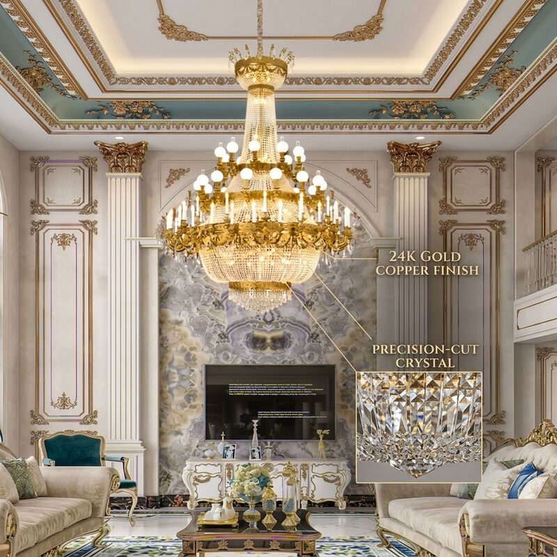 Extra Large High End Chandelier Copper Malachite E14 Ceiling Mounted Light For Commercial High-end Places