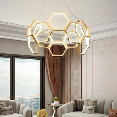 Hexagon LED akrylowy żyrandol komercyjny nowoczesne lampy dekoracyjne oryginalność silna wytrzymałość