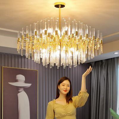 LED K9 Crystal Entrance Chandelier E14 6500K Luksusowe światła sufitowe Złoty kryształ