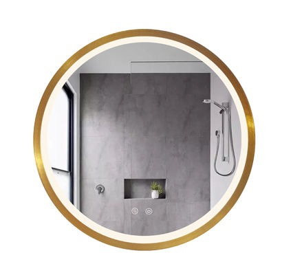 Elegancka złota aluminiowa rama LED Lustro łazienkowe z oświetleniem ściennym 600*600mm