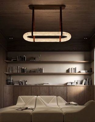 Luksusowy skórzany żyrandol Marmurowy krąg Kuchnia Salon Twórcza sztuka Alabaster Światła Wisiąca lampa