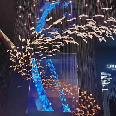 Projekt Niestandardowy Hotel Lobby Villa Mall Schody Wisiające Ręcznie Wydmuchane Szkło Pióro Liść Led Lustrowiec Światło