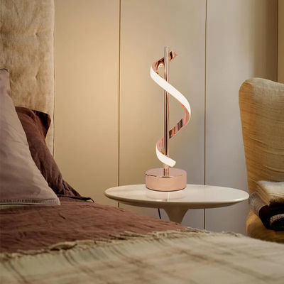 Minimalistyczna współczesna spiralna lampa stołowa LED Różowe złoto/czarne aluminium 12W lampa do sypialni