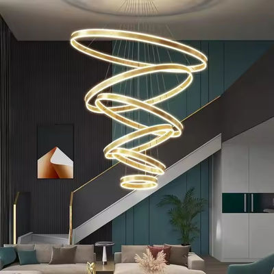 Nowoczesny żyrandol Wielkie oświetlenie oświetleniowe oświetleniowe Luxury Acrylic Adjustable Circle High Ceiling Ring Lamp for Hotel Dining Room