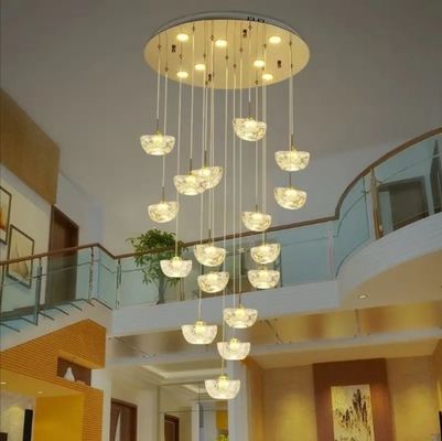 Dupleks budynku lampy do salonu kreatywny ingot kryształowy wilia zawiesina światło schody spiralne długi żyrandol