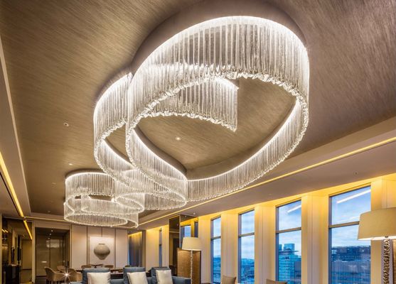 Zindywidualizowany projekt dużego luksusowego hotelu Sala bankietowa Restauracja Lobby Kryształowa pręta LED Kronia sufitowa