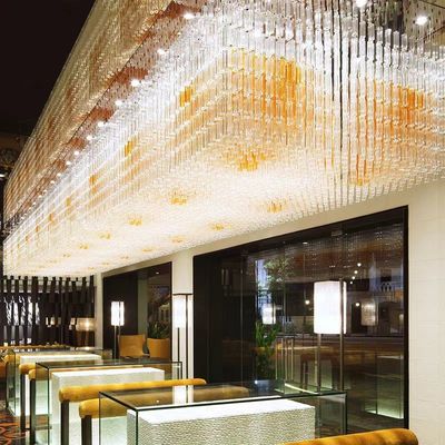 Lampa inżynierska na zamówienie sala bankietowa prostokątna lampa krystaliczna świecznik dział sprzedaży lampy stołowe piaskowe oświetlenie lobby hotelowe