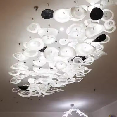 Białe Szklane Wisiorki Sztuki Szklane Hotele Lobby Willa Salon Luksusowy Szklany Sufit Led Dekoracyjny Lustro