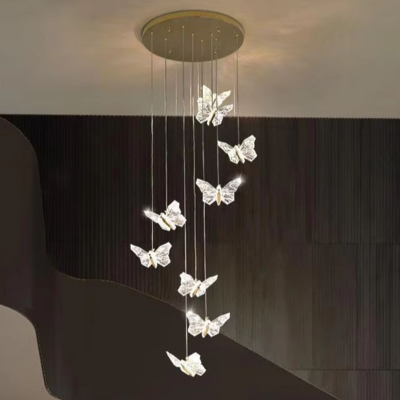 Nowoczesna, prosta akrylowa, przezroczysta lampa wisząca w kształcie motyla, minimalistyczny design z wieloma głowicami, do sypialni, przy łóżku, do pokoju