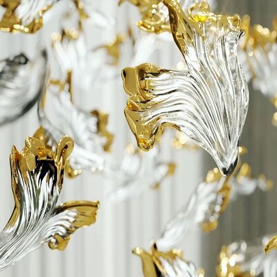 Długi Duży Kolorowy Żyrandol Holu Dekoracja Ślubna Złoty Liść Szklany Żyrandol Część