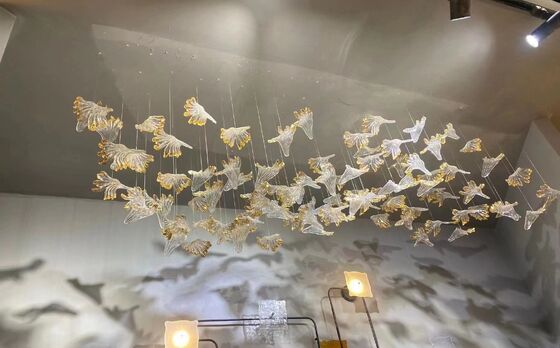 Wykonane na zamówienie Hotel Lobby Dekoracyjny Szklany Wisior Światło Nowoczesne Led Strop Lustro oświetlenie Złoty Leaf Akcesoria
