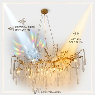 Custom Wagon Wheel Crystal Chandelier Gold Brass Hotel Villa Restaurant Luxury Pendant Light Fixture